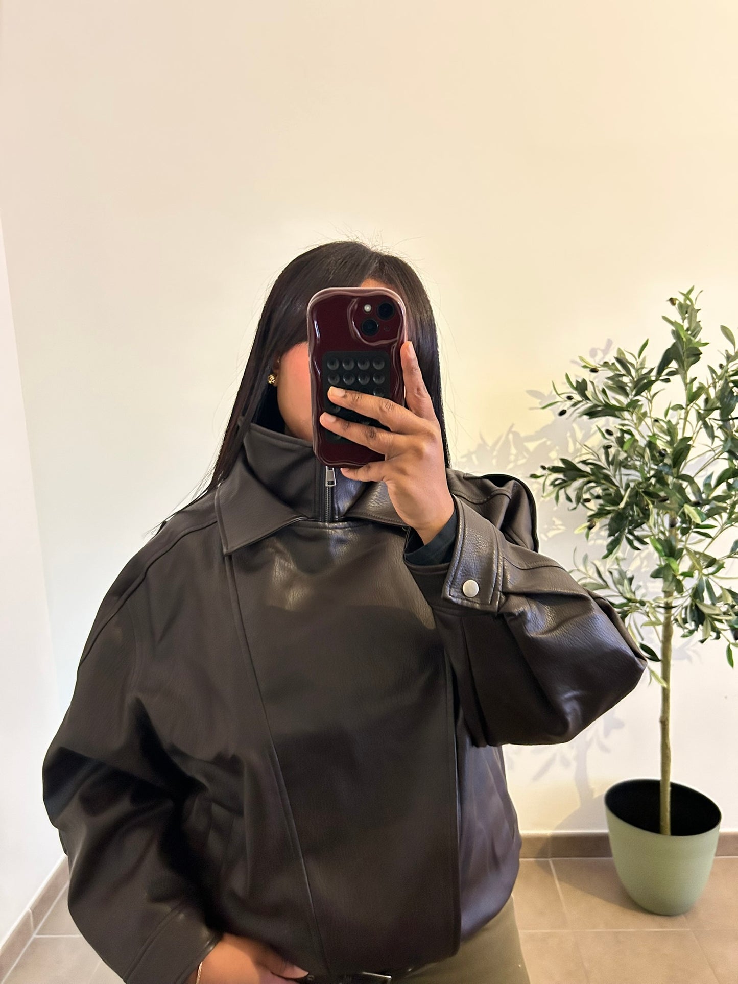 BLOUSON SIMILI CUIR BROWN